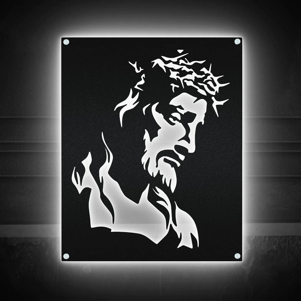 Jesus Portrait Catholic - Led Light Metal - Owls Matrix LTD