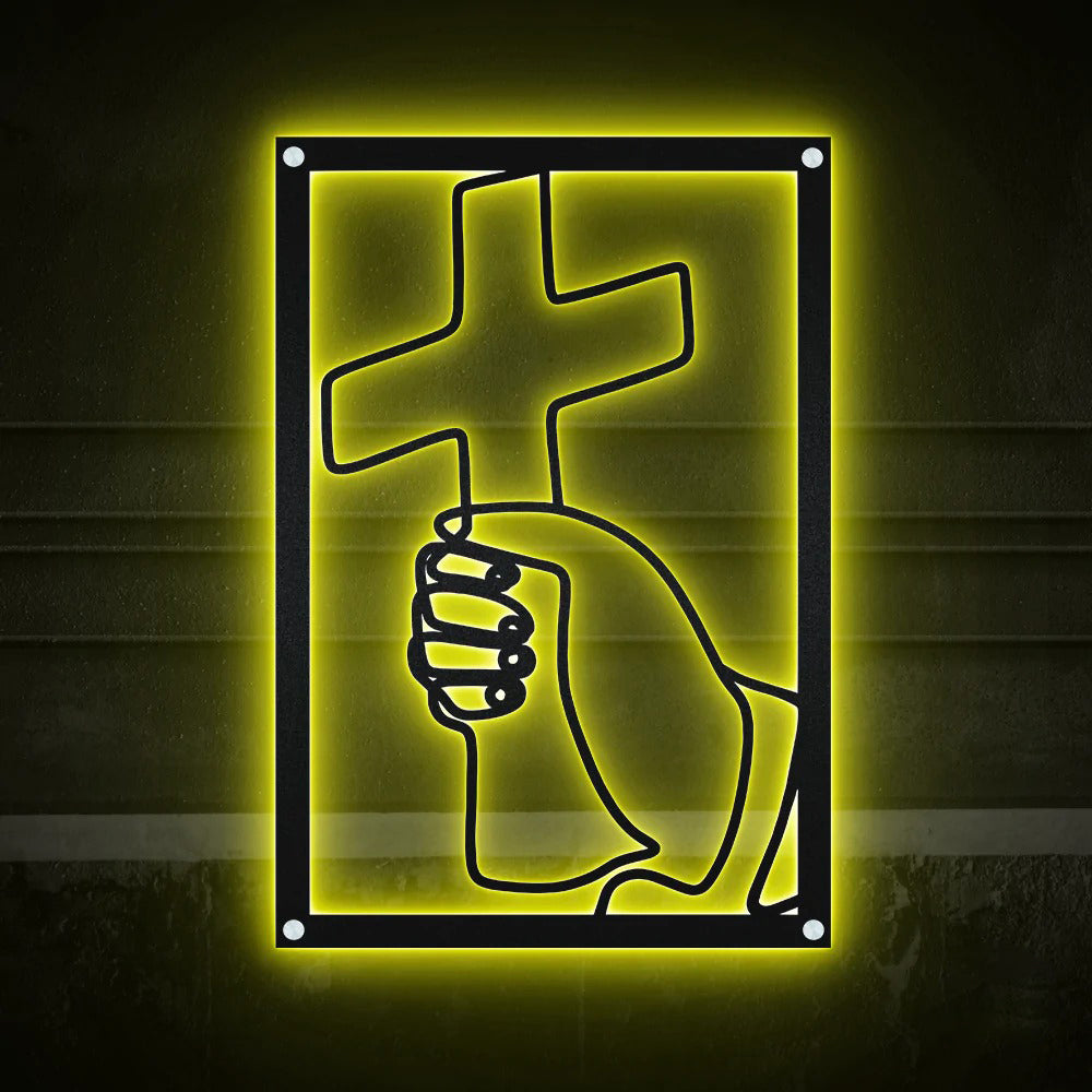 Jesus The Cross Of Christ Christian Jesus - Led Light Metal - Owls Matrix LTD