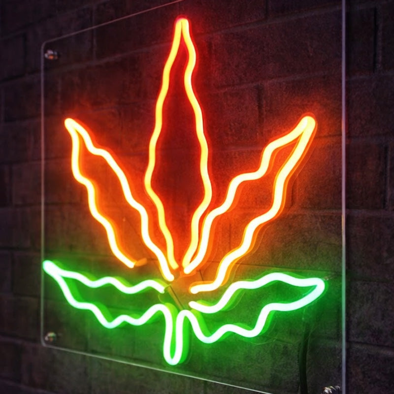 Leaf Shape LED Neon Sign – Red & Green Acrylic Wall Decor Light