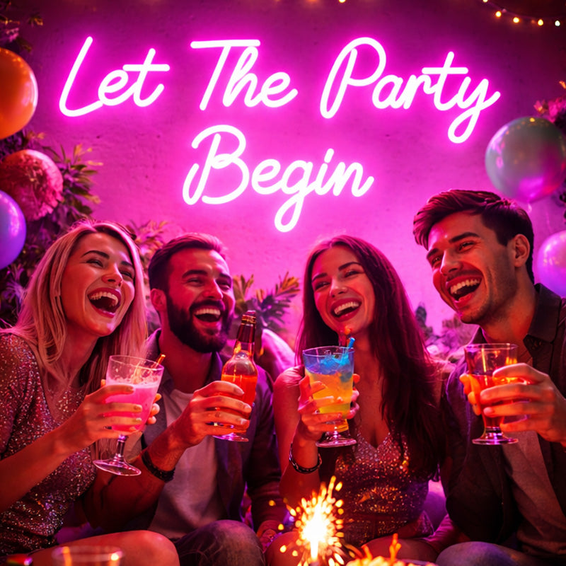 Let The Party Begin Neon LED Sign – Vibrant Pink Script Light for Celebrations, Events & Party Decor