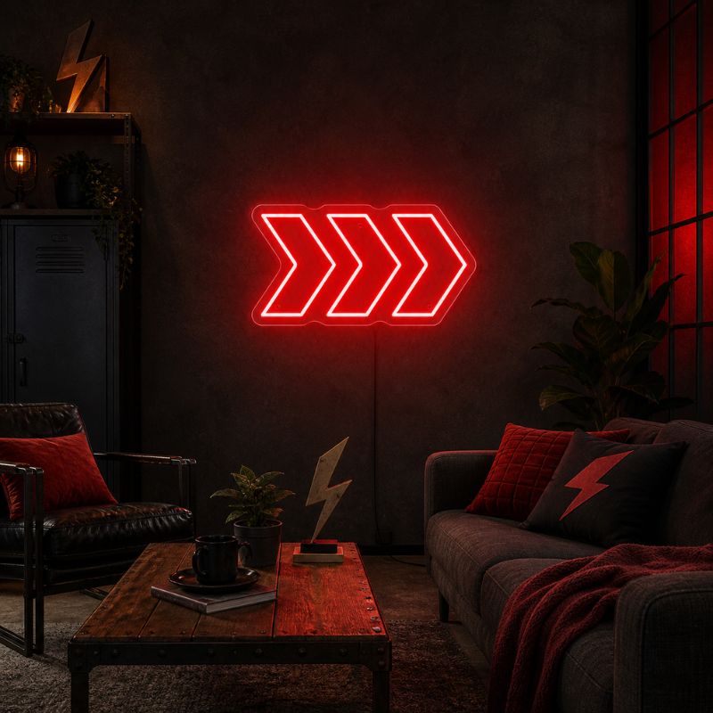 Lightning Bolt Neon Sign - Red Arrow LED Wall Decor