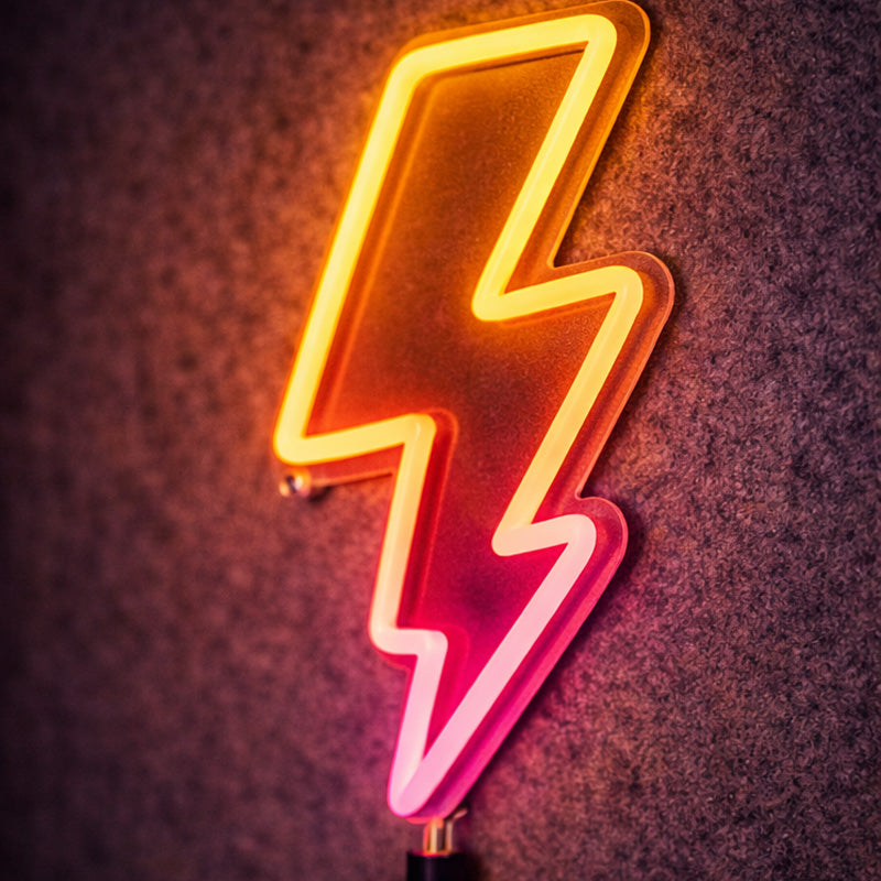 Lightning Bolt Neon Sign – Yellow & Pink LED Wall Light