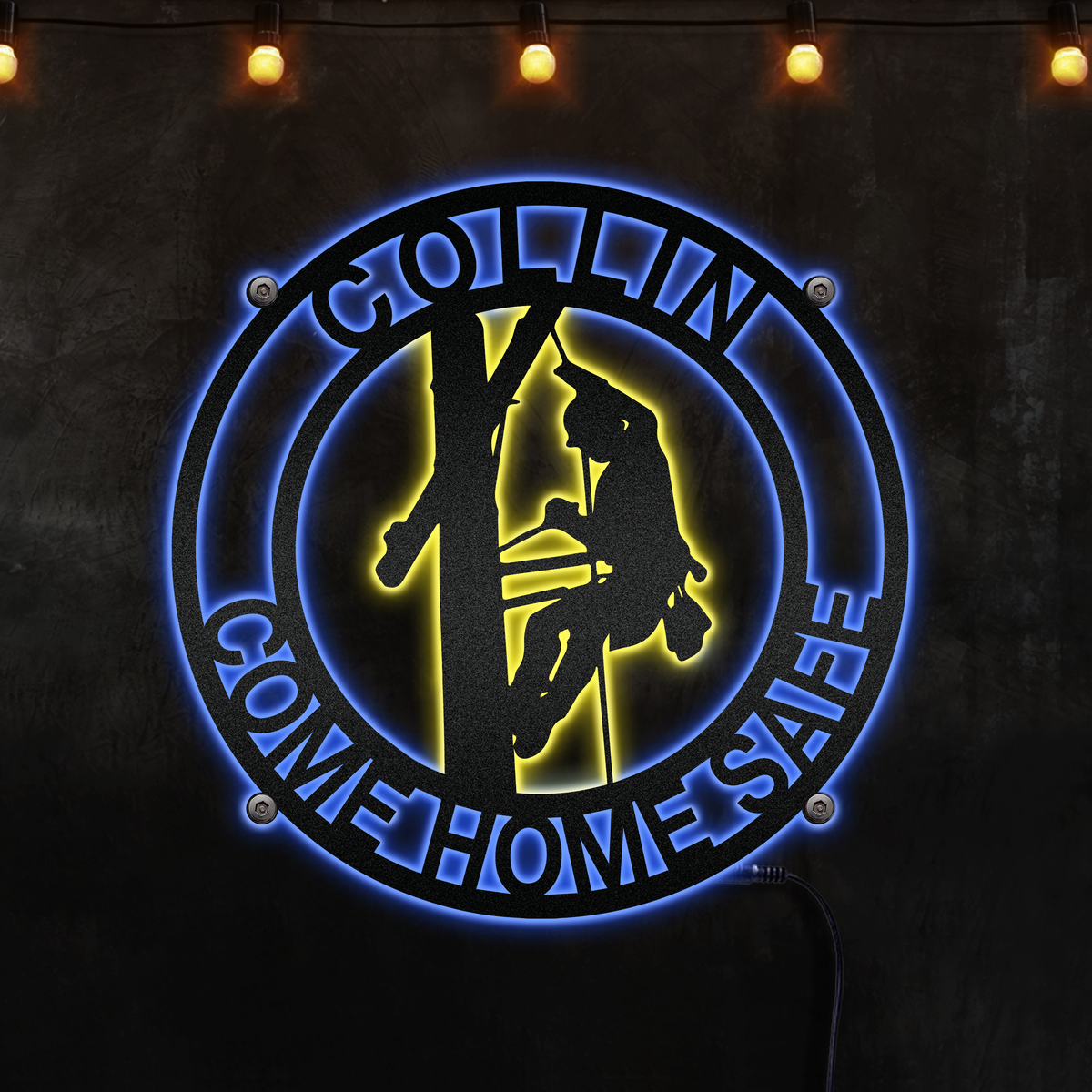 Lineman Come Home Safe Personalized - Led Light Metal - Owls Matrix LTD