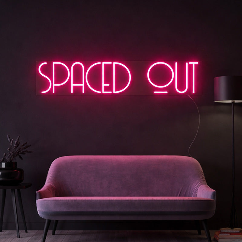 Living Room — Above Sofa Spaced Out Neon Sign, Pink LED Wall Decor for Gaming & Aesthetic Room