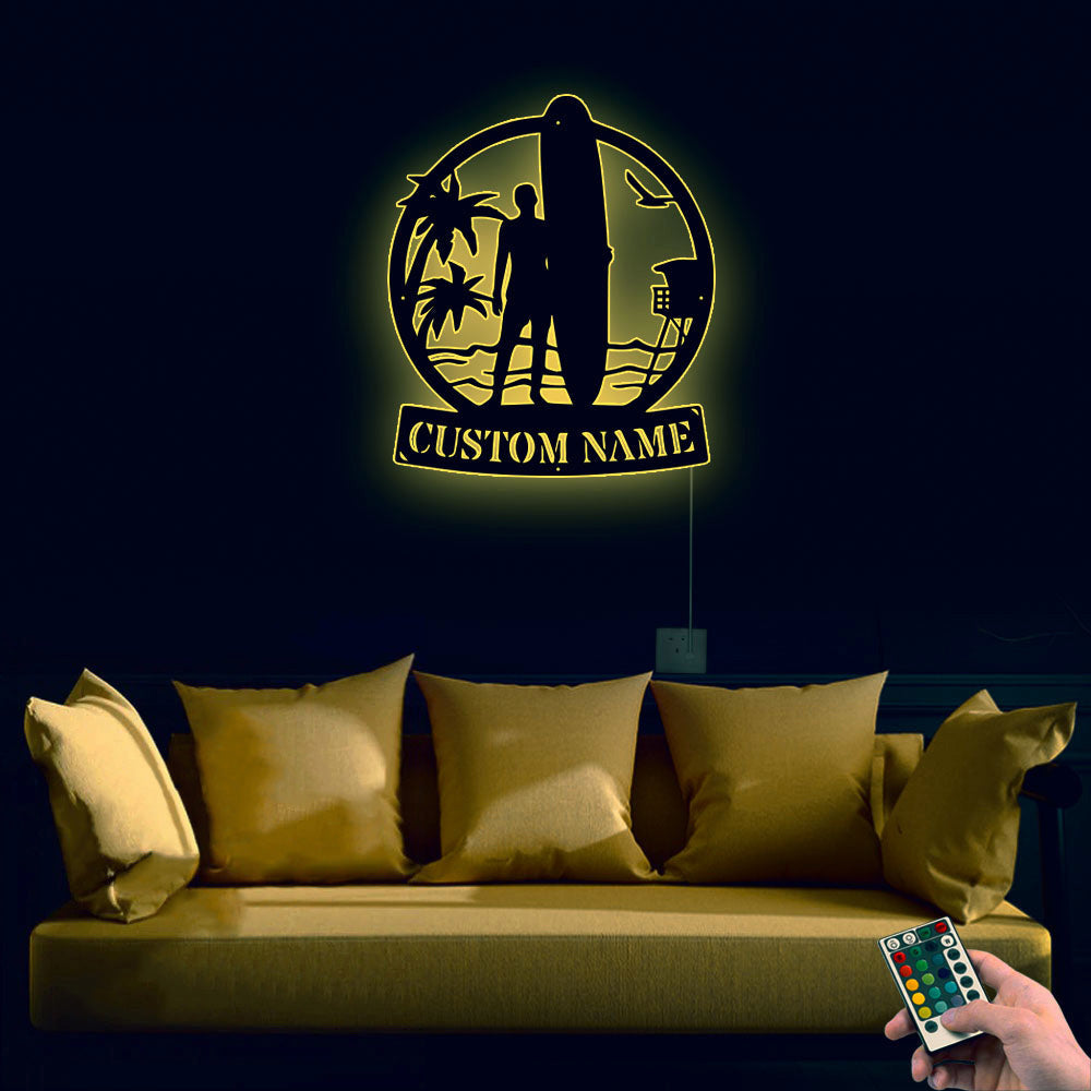 Longboard Male Surfer Personalized - Led Light Metal - Owls Matrix LTD