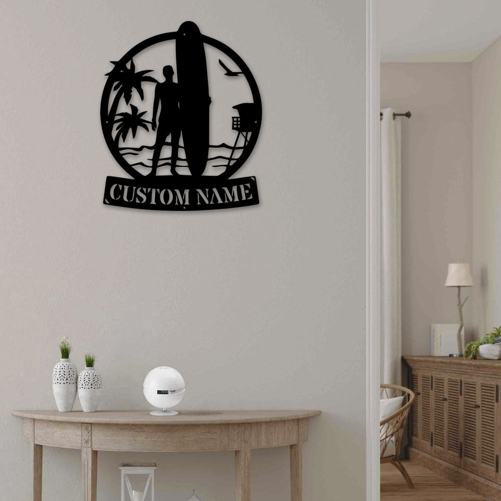 Longboard Male Surfer Personalized - Led Light Metal - Owls Matrix LTD