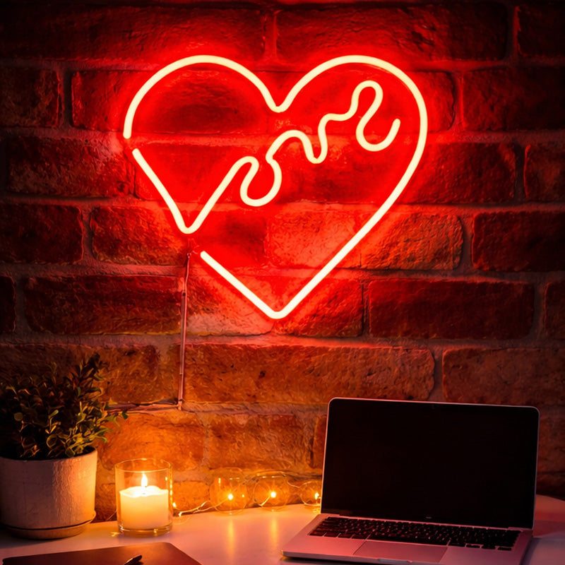 Love Heart LED Neon Sign with Handwritten Script Design for Bedroom and Romantic Wall Decoration