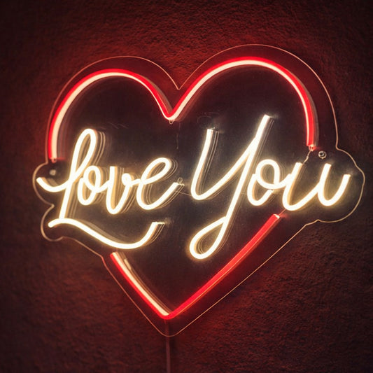 Love You Heart Neon Sign – Romantic LED Wall Decor for Bedroom & Couple Gift