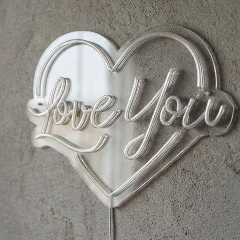 Love You Heart Neon Sign – Romantic LED Wall Decor for Bedroom & Couple Gift