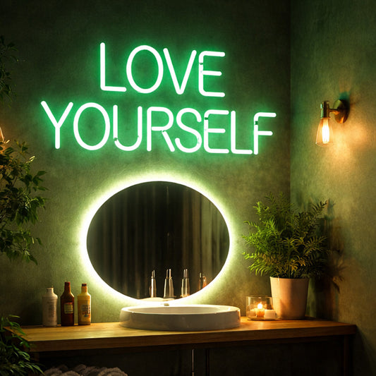 “Love Yourself” LED Neon Quote – Fresh Green Motivational Wall Decor