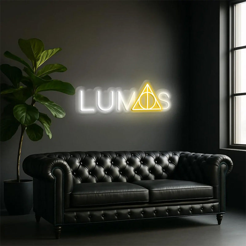 Magic Symbol Neon Wall Art – White & Yellow LED Light with Dimmer