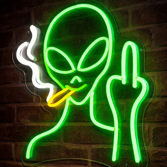 Man Cave Neon Signs - LED Smoking Alien Wall Decor