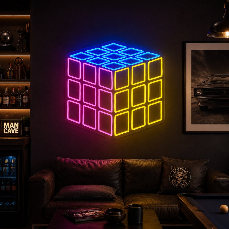 Man Cave Neon Signs - 3D Puzzle Cube LED Wall Decor