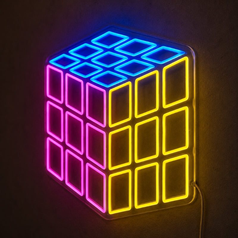 Man Cave Neon Signs - 3D Puzzle Cube LED Wall Decor