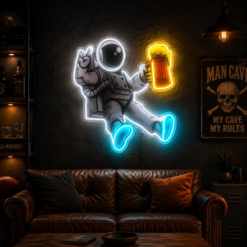 Man Cave Neon Signs - Astronaut Beer LED Wall Decor