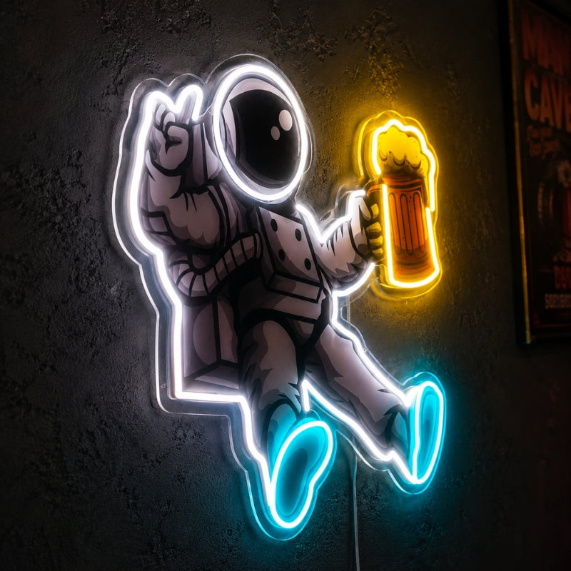 Man Cave Neon Signs - Astronaut Beer LED Wall Decor