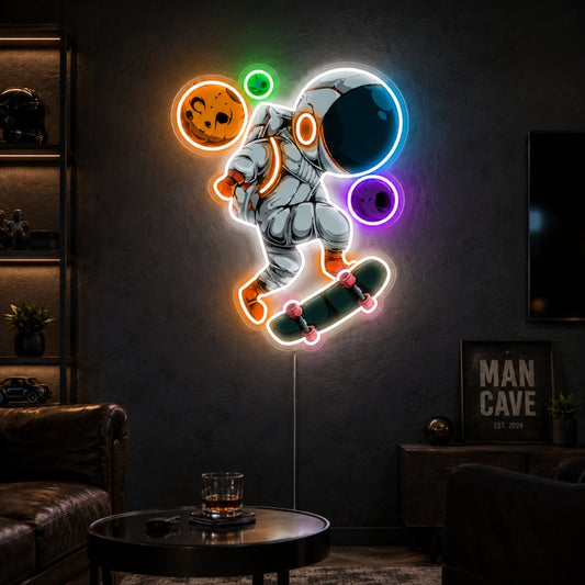 Man Cave Neon Signs - Astronaut Skater LED Wall Decor