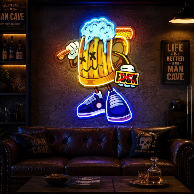 Man Cave Neon Signs - Beer Mug Cartoon Lounge Decor