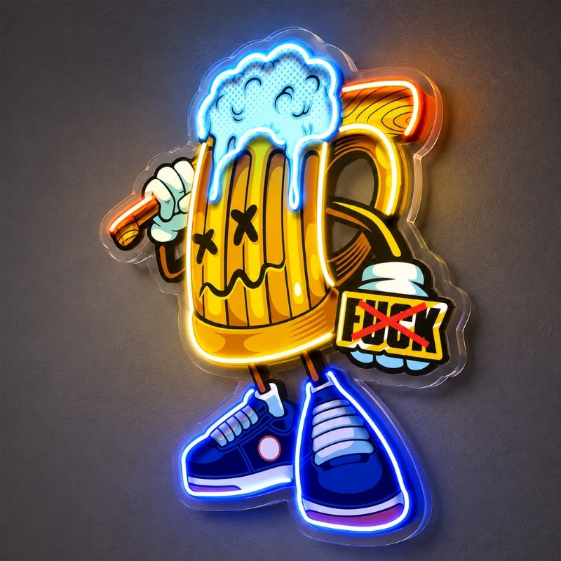 Man Cave Neon Signs - Beer Mug Cartoon Lounge Decor