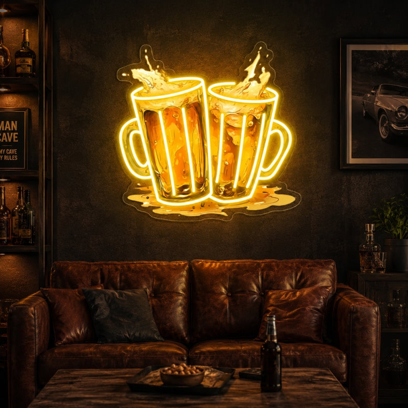 Man Cave Neon Signs - Beer Mugs LED Bar Wall Decor