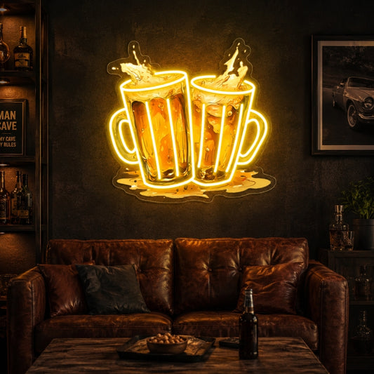 Man Cave Neon Signs - Beer Mugs LED Bar Wall Decor
