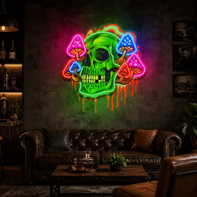 Man Cave Neon Signs - Neon Skull Mushroom Art Decor