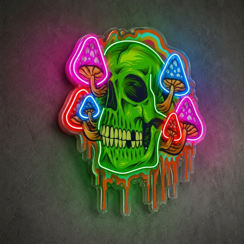 Man Cave Neon Signs - Neon Skull Mushroom Art Decor