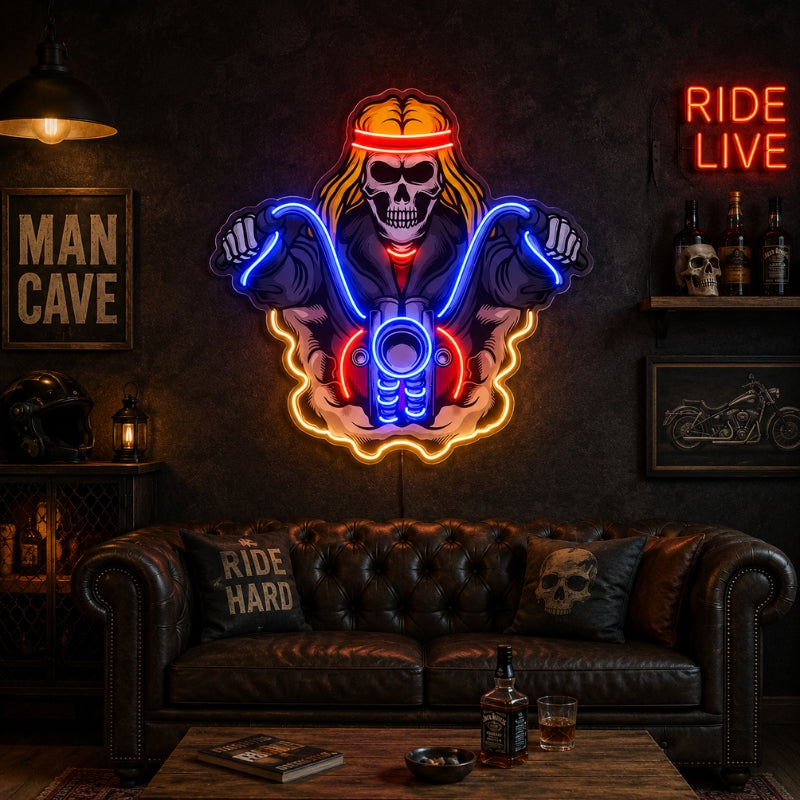 Man Cave Neon Signs - Skull Biker LED Wall Decor