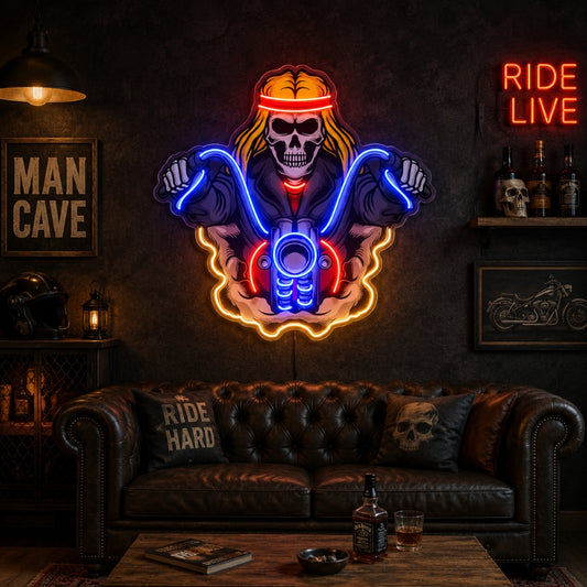 Man Cave Neon Signs - Skull Biker LED Wall Decor