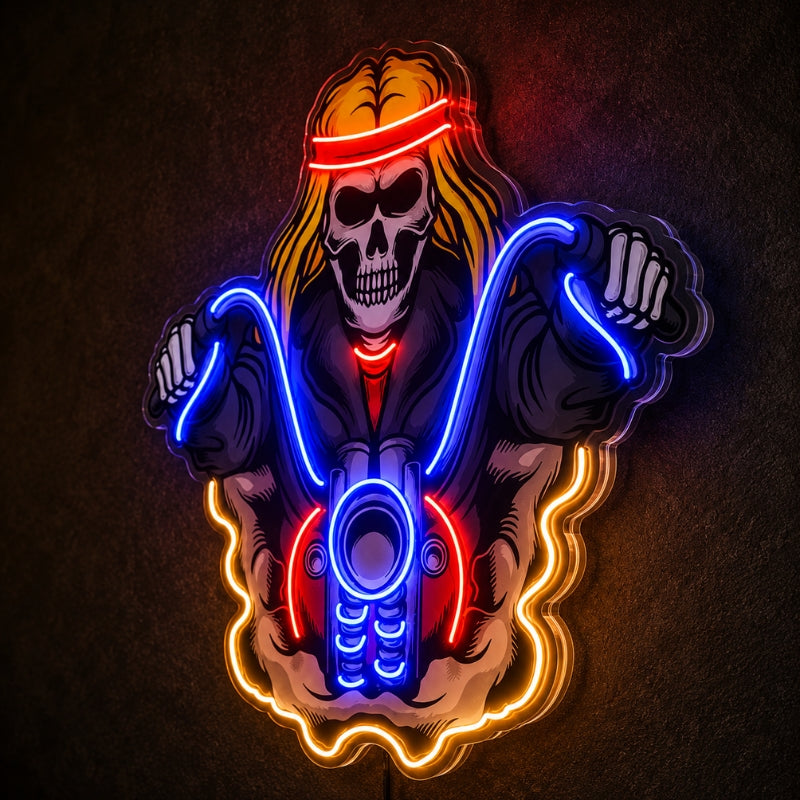 Man Cave Neon Signs - Skull Biker LED Wall Decor