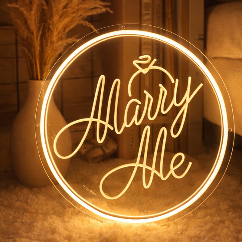 Marry Me Circular Neon Sign – Warm White LED for Romantic Proposal & Home Decor