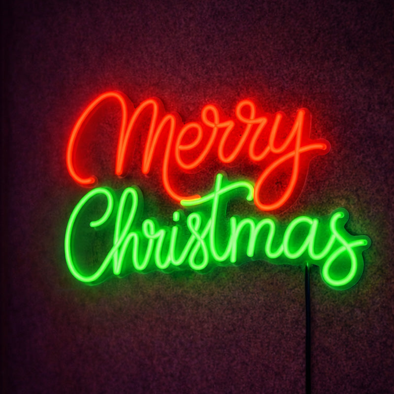 Merry Christmas Neon Sign – Red & Green LED Neon Wall Art for Festive Holiday Decor