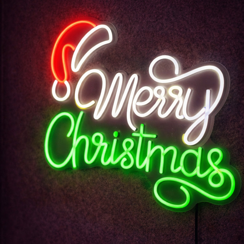 Merry Christmas Neon Sign – Red, White & Green LED Neon Wall Art for Festive Holiday Decor