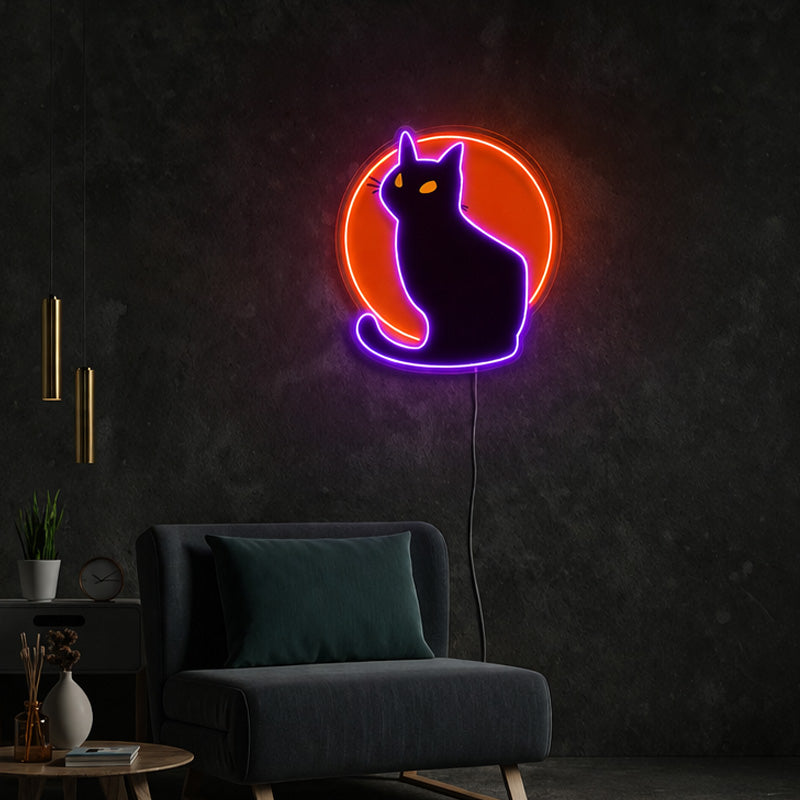 Minimalist Neon Sign Living Room - Black Cat LED Light
