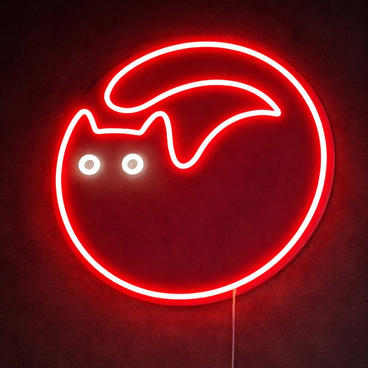 Minimalist Neon Sign Living Room - Red Cat LED Circle