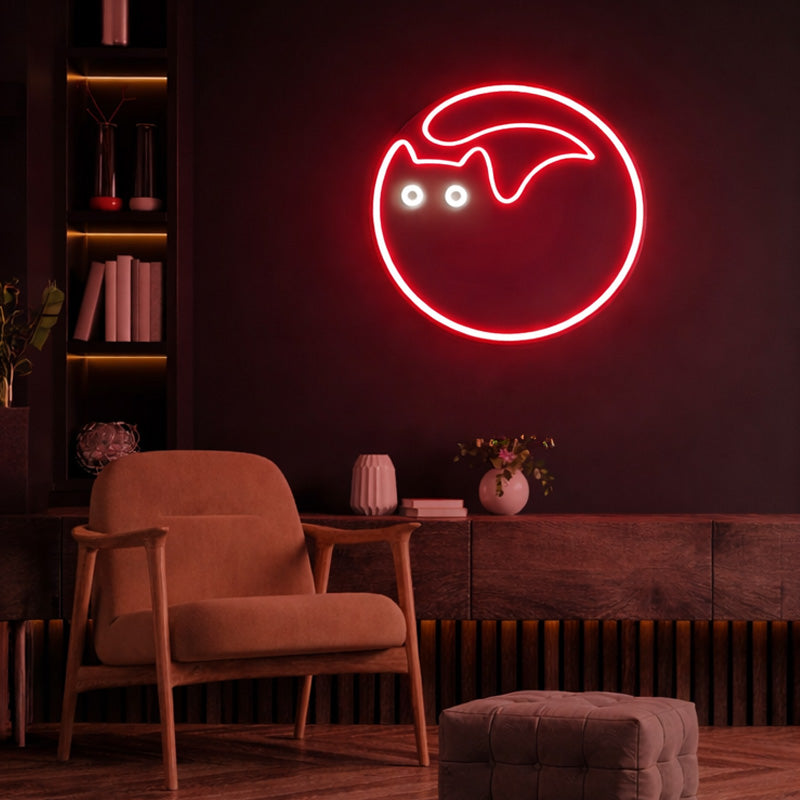 Minimalist Neon Sign Living Room - Red Cat LED Circle