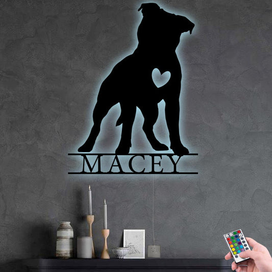 12"x12" Pitbull Love Dog Style Personalized - Led Light Metal - Owls Matrix LTD