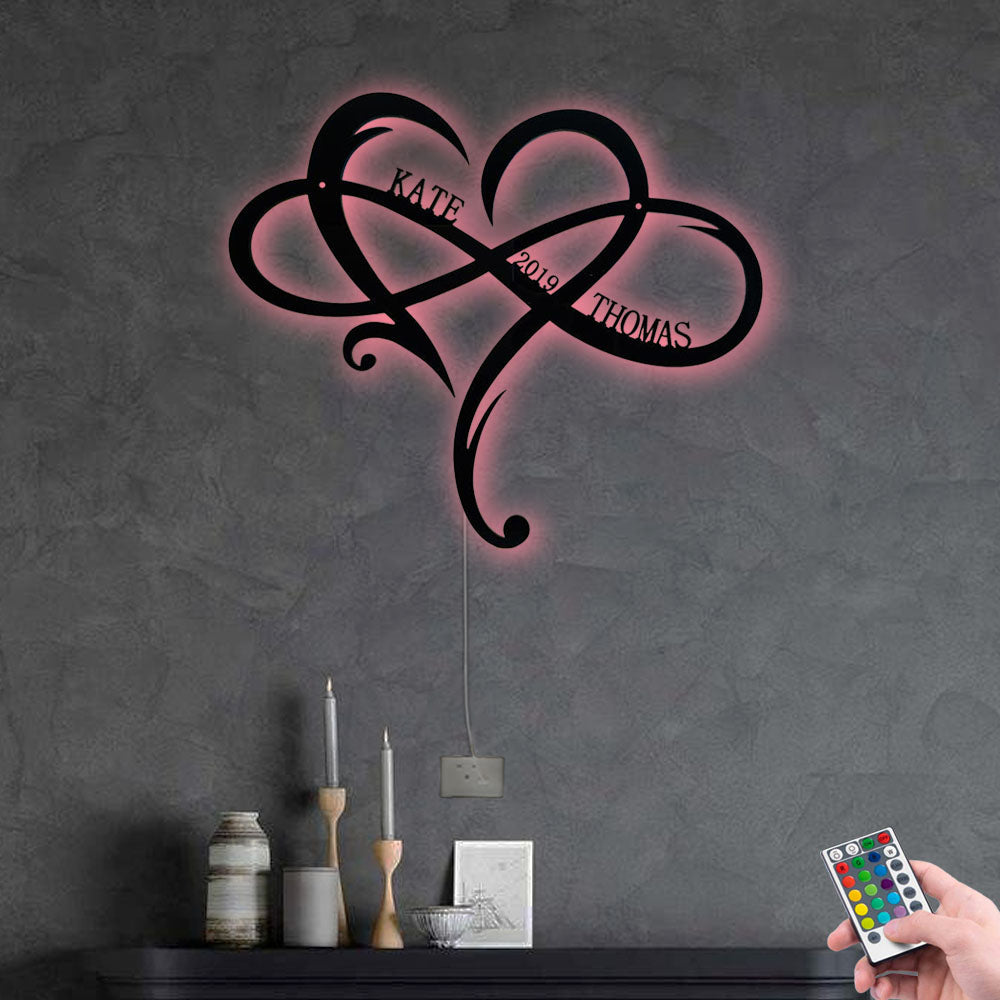 Heart Love My Life Personalized - Led Light Metal - Owls Matrix LTD