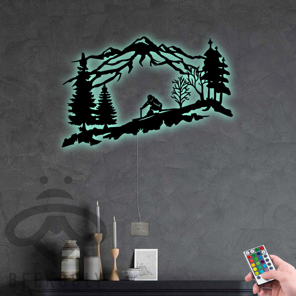 Skier Mountain And Trees - Led Light Metal - Owls Matrix LTD