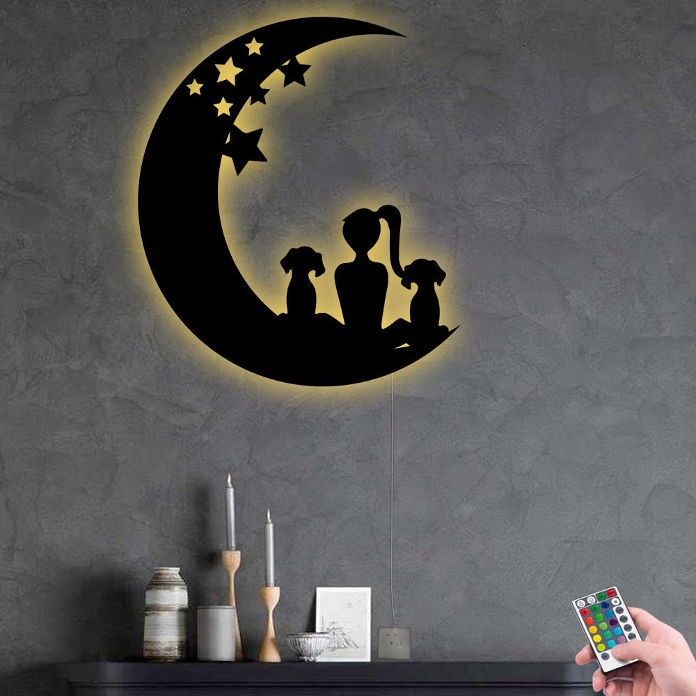 Girl And Dog - Led Light Metal - Owls Matrix LTD