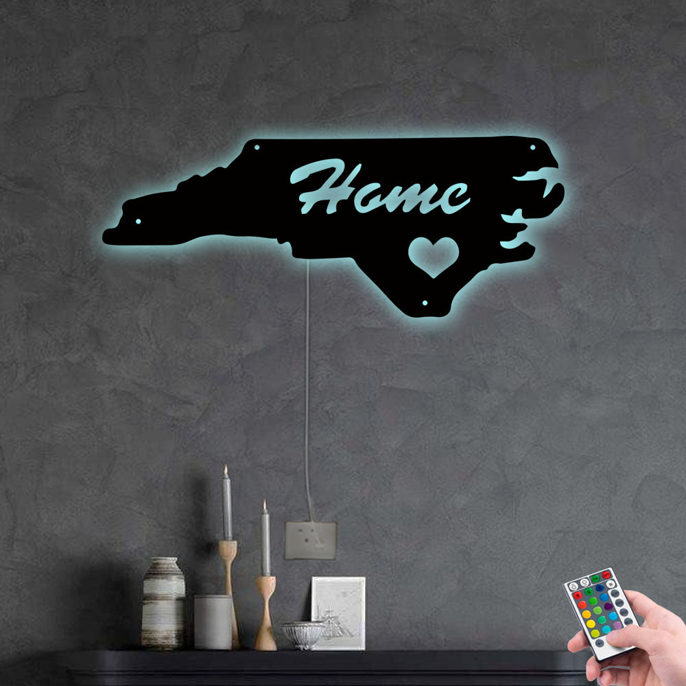 North Carolina Home Is My Love - Led Light Metal - Owls Matrix LTD