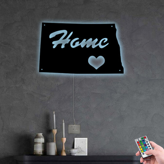 12"x12" North Dakota Home Is My Love - Led Light Metal - Owls Matrix LTD