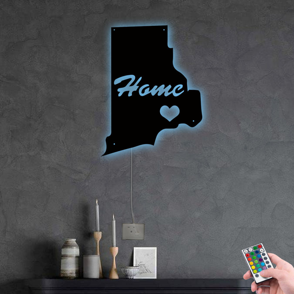 Rhode Island Home Is My Life - Led Light Metal - Owls Matrix LTD