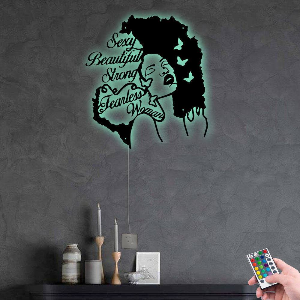 Powerful Woman Sexy Beatiful Strong - Led Light Metal - Owls Matrix LTD