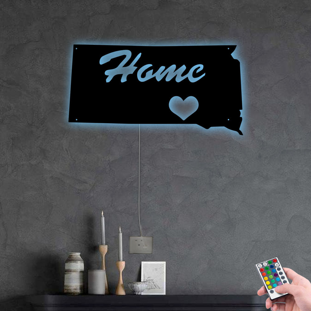 South Dakota Home Is Love - Led Light Metal - Owls Matrix LTD