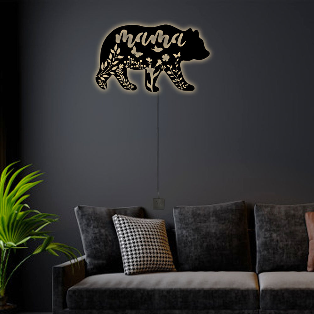 12"x12" Bear Mama Bear Always Beside You - Led Light Metal - Owls Matrix LTD