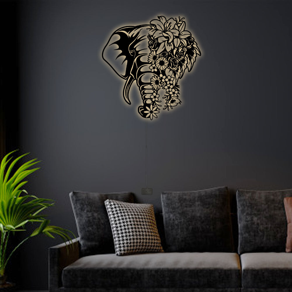 12"x12" Floral Elephant Classic Style - Led Light Metal - Owls Matrix LTD