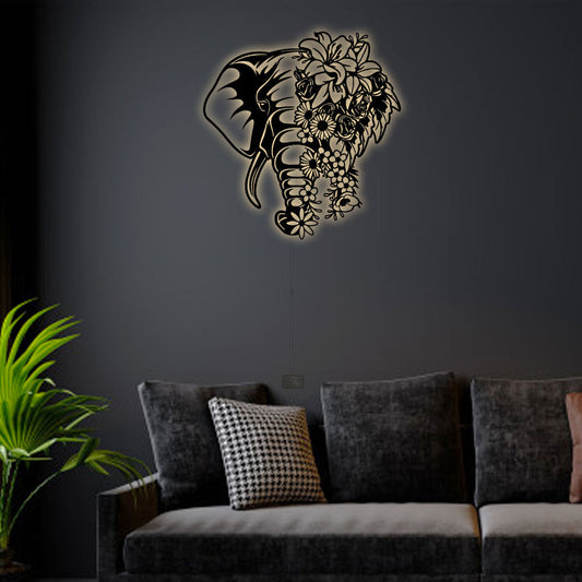 12"x12" Floral Elephant Classic Style - Led Light Metal - Owls Matrix LTD