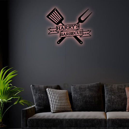 12"x12" BBQ Grilling Lovely Style Personalized - Led Light Metal - Owls Matrix LTD