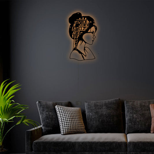 12"x12" Book Lover Girl - Led Light Metal - Owls Matrix LTD
